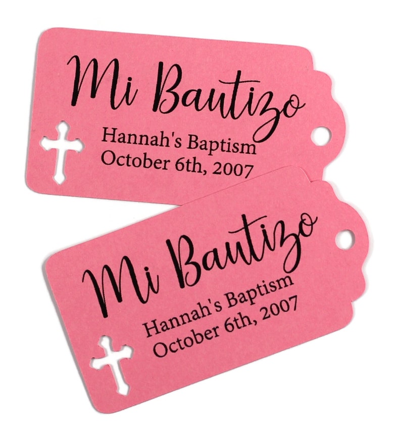 White Baptism Tags Mi Bautizo Thank You Labels for Baptism White Catholic Favor Tags First Communion Party Favor Tags Pink