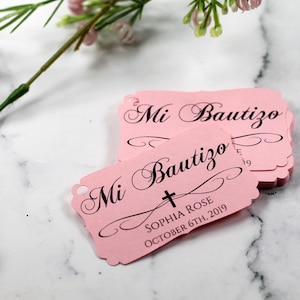 Mi Bautizo Tags Baptism Thank You Tags Catholic Favor Tags for Boy Personalized Christening First Communion Labels Custom Baptism Baby Pink