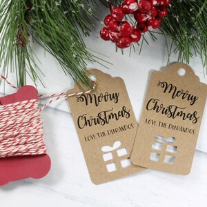 Custom Christmas Gift Tags Set of 12 - Kraft Tags with Cut Out Present - Personalized Christmas Tags - Kraft Holiday Gift Tags
