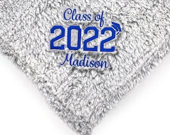 Custom Senior 2022 Sherpa Throw Blanket - CUSTOMIZE Name & CHOOSE Colors, Graduation Gift, College Graduate, Class of 2022, Graduate Gift