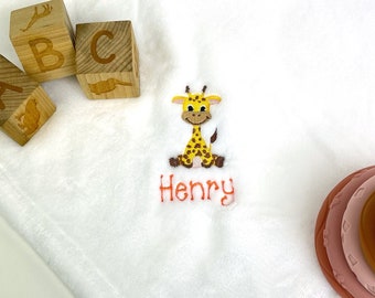 Personalized Giraffe Baby Blanket - Embroidered Safari Blanket, Baby Shower, Luxury Newborn gift