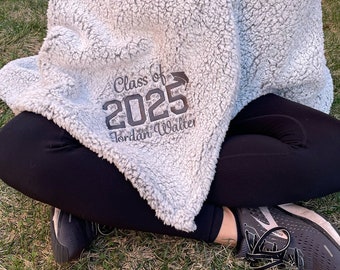 Custom Senior 2024 Sherpa Throw Blanket - CUSTOMIZE Name & CHOOSE Colors, Graduation Gift, College Graduate, Graduate Gift, 2025, 2026