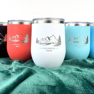 Personalized Mountain Wine Tumbler - Laser Engraved, Group Gift, Girl's Trip, Wedding, Birthday, Bachelorette Party Gifts