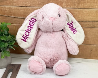 Monogrammed Bunny, Personalized Bunny Rabbit, Personalized Baby Gift, Personalized Easter Gift, Bunny with Name on Ears, Custom Easter Gift
