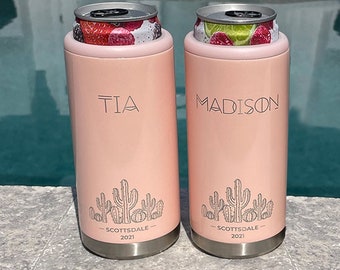 Personalized Cactus Skinny Can Coolers - Laser Engraved Gift