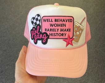 Pink Trucker Hat with Patches, Girly Trucker Hat, Women’s Hat, Pink Patch Hat for Women