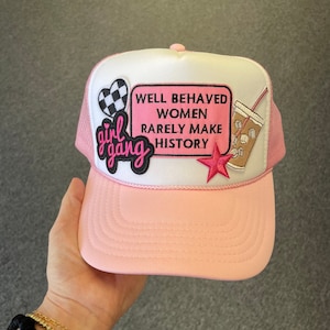 Pink Trucker Hat with Patches, Girly Trucker Hat, Women’s Hat, Pink Patch Hat for Women
