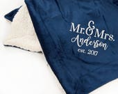 Personalized Mr. Mrs. Blanket, Custom Wedding Gift, Fleece Blanket, Custom Blanket, Sherpa Blanket, Engagement Gift, Navy Blanket, Wedding