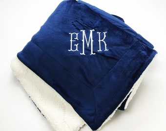 Monogrammed Blanket, Custom Blanket, Fleece Blanket, Sherpa Backing, Teen Birthday Gift, Graduation Gift, Bridal Shower Gift, Personalized