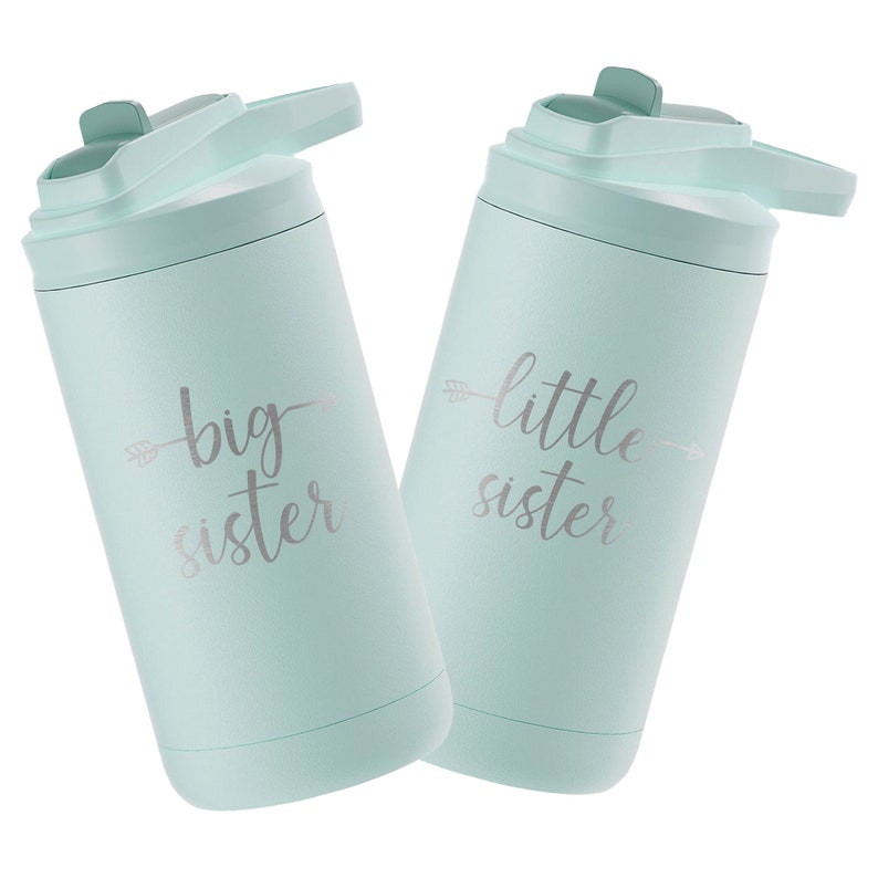 Big Sister Big Brother Kids Water Bottle Engraved Design with Flip Top Lid