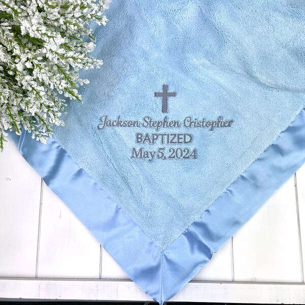 Personalized Baptism Blanket, Christening, New Born Gift, Embroidered Blanket