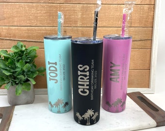 Custom Vacation Tumblers - Palm Trees, Laser Engraved, Group Gift, Party Favors, Girl's Trip, Wedding, Birthday, Bachelorette Party Gifts