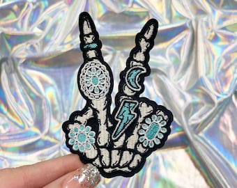 Skeleton Hand with Turquoise Rings Patch, Iron On Patch, Peace Patch, Hat Patches, Western Patch, Hat Bar Patches, Trucker Hat Patches