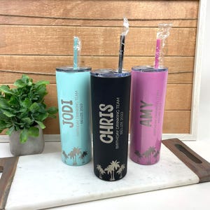 Custom Vacation Tumblers - Palm Trees, Laser Engraved, Group Gift, Party Favors, Girl's Trip, Wedding, Birthday, Bachelorette Party Gifts