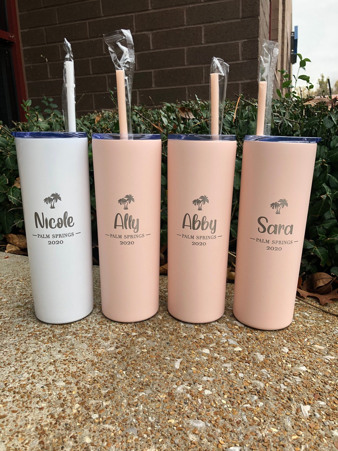 Personalized Vacation Tumbler with Straw Palm Tree Laser image 1