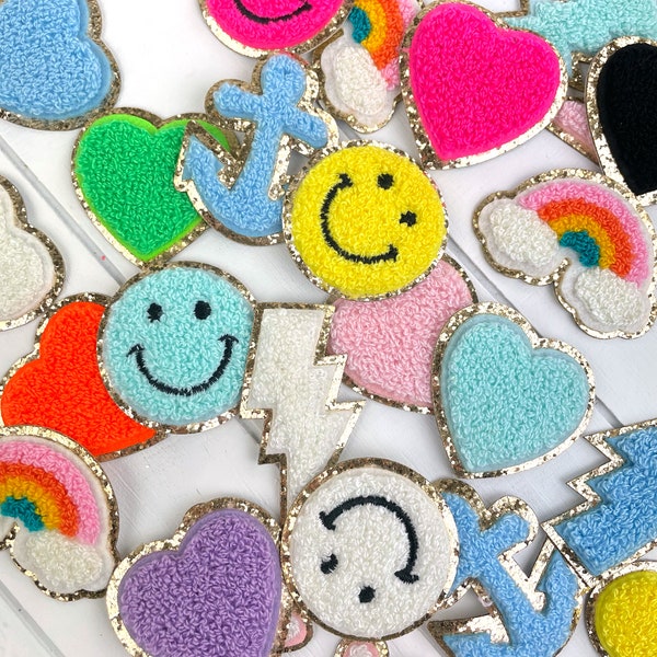 Chenille Patch Stickers, DIY Project, Self Adhesive, Beach Bag, Cosmetic Bag, Heart, Rainbow, Patches