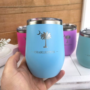 Personalized South Carolina Palmetto Wine Tumbler - Laser Engraved, Group Gift, Girl&#39;s Trip, Wedding, Birthday, Bachelorette Party Gifts