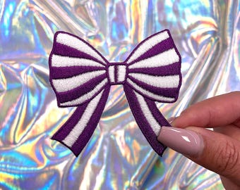 Écusson coquette rayé violet, écusson thermocollant, écussons pour chapeau, écussons de barre à chapeau, écussons de chapeau trucker, écussons tendance