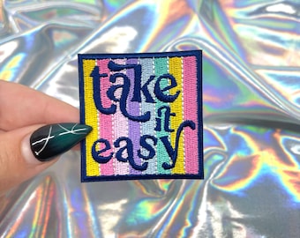 Take it Easy-patch, hoedenpatches, trendy patches, opstrijkpatch, hoedenpatches, hoedenstang, truckerhoedpatches