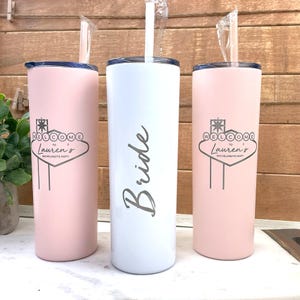Personalized Las Vegas Sign Tumbler - Laser Engraved Front & Back, Group Gift, Girl&#39;s Trip, Wedding, Birthday, Bachelorette Party Gifts