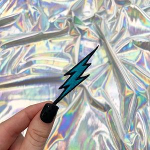 Turquoise Lightning Bolt Embroidered Patch, Iron On Patch, Hat Patches, Hat Bar, Trucker Hat Patches, Small Patch