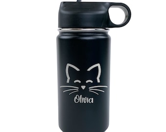 Cat Water Bottle Cat Gifts Kids Water Bottle Name Water Bottle Cat