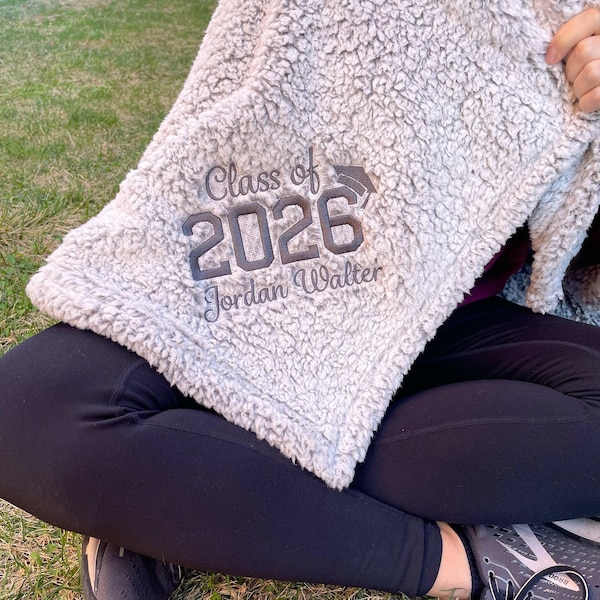 Custom Senior 2026 Sherpa Throw Blanket - CUSTOMIZE Name & CHOOSE Colors, Graduation Gift, College Graduate, Graduate Gift, 2027, 2028