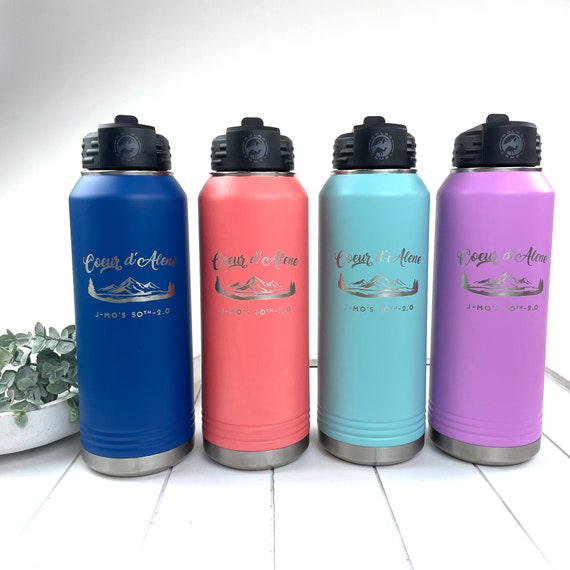 Personalized Water Bottles 32oz with Flip-Top Lid and Straw