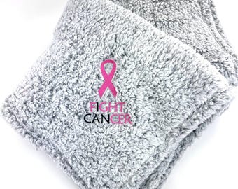 Personalized Chemo Blanket, Cancer Ribbon Gift, Breast Cancer Ribbon, Loved One Gift, Chemotherapy Blanket, Customized Sherpa Throw Blanket