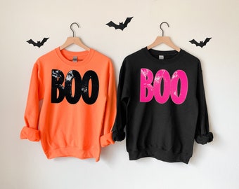 Sequin Halloween Boo Sweatshirt - Multiple Colors - Halloween Sequin Patch Shirt