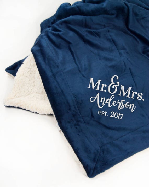 Personalized Plush Blanket Monogram Plush Blanket Embroidered Wedding Throw