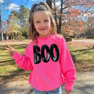 Kids Sequin Halloween Boo Sweatshirt - Multiple Colors - Halloween Sequin Patch Shirt