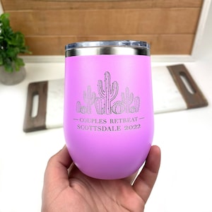 Personalized Cactus Wine Tumbler - Desert, Laser Engraved, Group Gift, Girl's Trip, Wedding, Birthday, Bachelorette Party Gifts