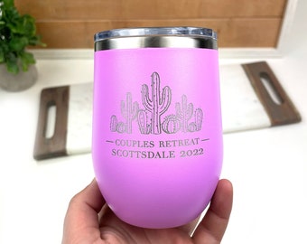Personalized Cactus Wine Tumbler - Desert, Laser Engraved, Group Gift, Girl's Trip, Wedding, Birthday, Bachelorette Party Gifts