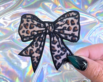 Leopard Print Coquette Bow Patch, Iron On Patch, Hat Patches, Hat Bar Patches, Trucker Hat Patches,  Trendy Patches