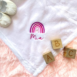 Personalized Rainbow Embroidered Baby Blanket - Baby Shower gift, Boho Theme, Newborn gift, Baby Boy or Baby Girl Announcement