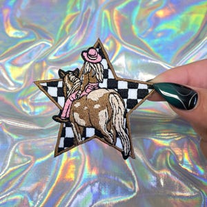 Cowgirl Checkered Star Patch, Iron On Patch, Western Patch, Star Patches, Hat Patches, Western Patch, Hat Bar Patches, Trucker Hat Patches