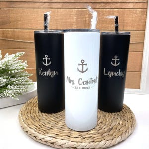Personalized Anchor Tumbler with Straw - Laser Engraved, Group Gift, Nautical, Girl&#39;s Trip, Wedding, Birthday, Bachelorette Party Gifts