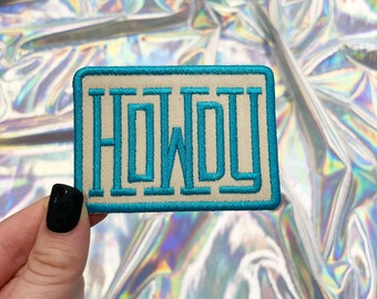 Türkis Howdy Gestickter Aufnäher, Aufnäher, Aufnäher für Hüte, kleine Patches, Hutbügel Patches, Trucker Hut Patches, Western Patch