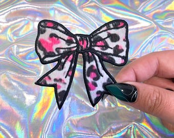 Pink Leopard Coquette Bow Patch, Iron On Patch, Hat Patches, Hat Bar Patches, Trucker Hat Patches, Pink Patch, Trendy Patches