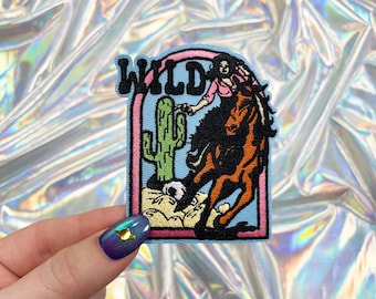 Wild Cowgirl Patch, Wild Horse Patch, Cute Patches for Hats, Trendy Patches, Iron On Patch, Hat Patches, Hat Bar Patches, Trucker Hat