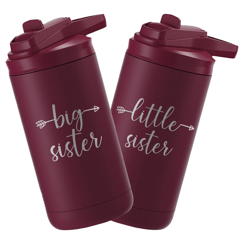 Big Sister Big Brother Kids Water Bottle Engraved Design with Flip Top Lid