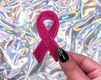Breast Cancer Gemstone Ribbon Patch, Iron On Patch, Hat Patches, Hat Bar Patches, Trucker Hat Patches, Pink Patch, Trendy Patches