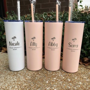 Personalized Vacation Tumbler with Straw - Palm Tree, Laser Engraved, Group Gift, Girl's Trip, Wedding, Birthday, Bachelorette Party Gifts
