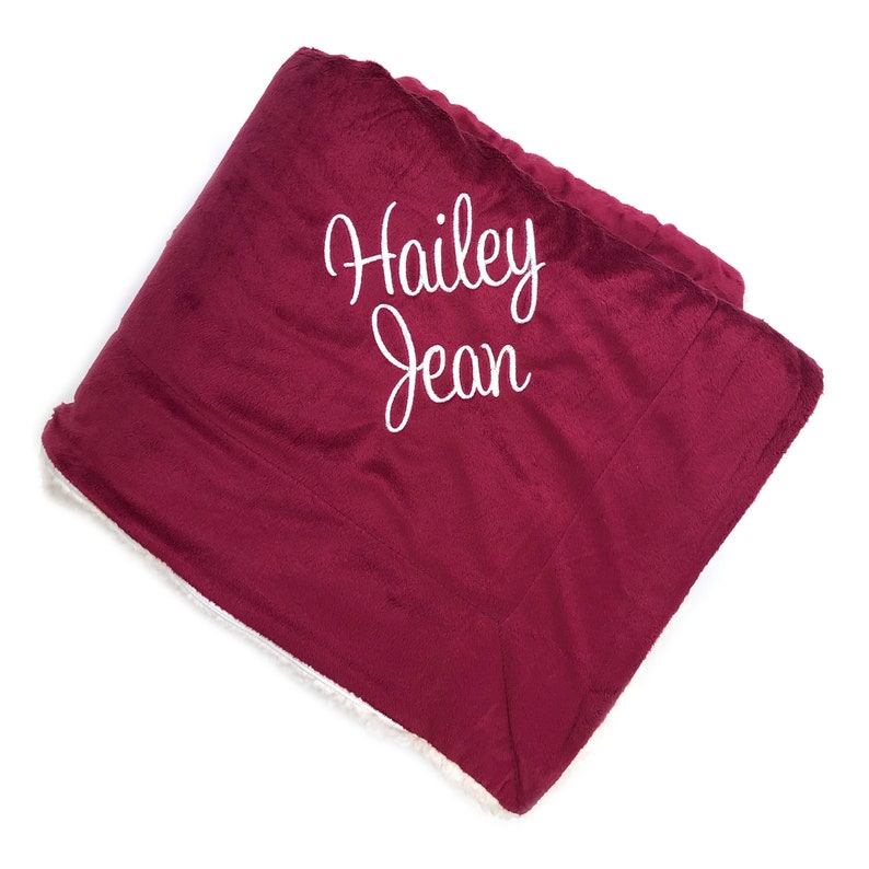 Personalized Sherpa Blanket, Custom Gift, Fleece Blanket, Custom Blanket, Birthday, Wedding, Engagement, Housewarming Gift, Graduation Gift Burgundy