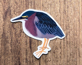 Green Heron Vinyl Sticker - Water Resistant Laptop Decal