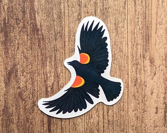 Red Winged Blackbird Vinyl Sticker - Water Resistant Laptop Decal