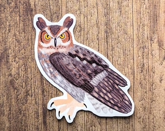 Great Horned Owl Vinyl Sticker - Water Resistant Decal