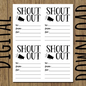 Shout Out Cards PDF imprimable - Téléchargement instantané DIY - Fichiers 8,5 x 11 et 4,25 "x 5,5" inclus - Usage personnel uniquement