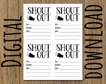 Shout Out Cards PDF imprimable - Téléchargement instantané DIY - Fichiers 8,5 x 11 et 4,25 "x 5,5" inclus - Usage personnel uniquement
